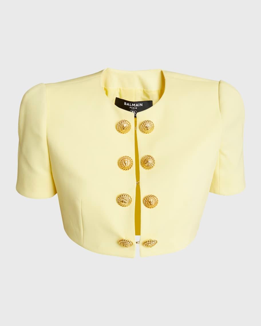 4-Button Short-Sleeve Crepe Crop Jacket Product Image