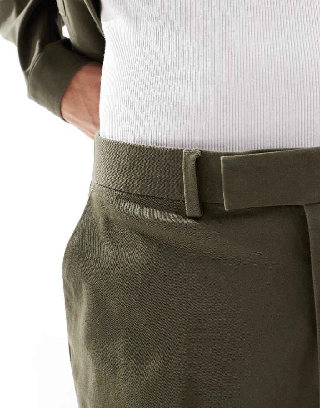 ASOS DESIGN smart straight leg pants in khaki with elastic waist - part of a set Product Image