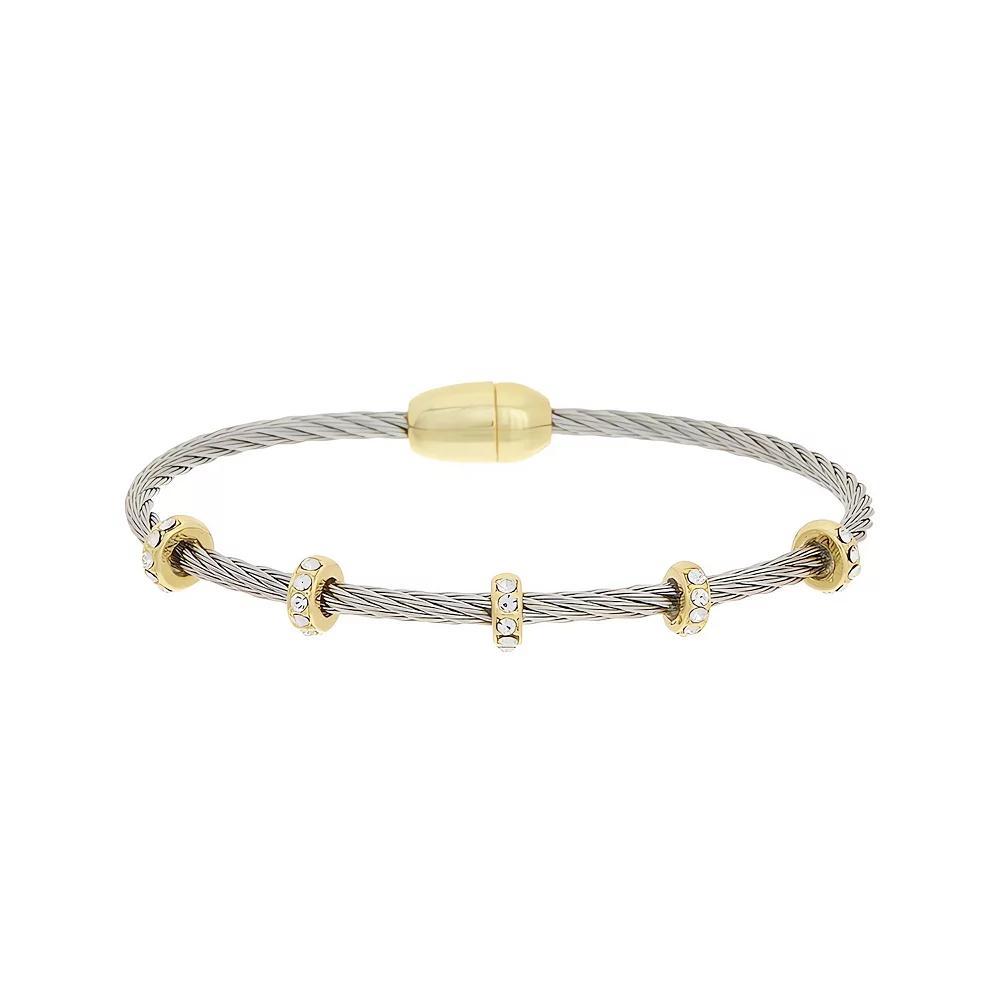 Juvell Two Tone 18k Gold Plated Cubic Zirconia Beaded Station Bangle Bracelet, Women's, Size: 7" Product Image