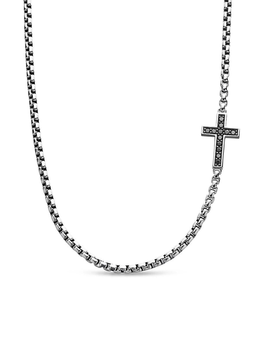 Mens Streamline Cross Station Necklace with Pav Black Diamonds Product Image