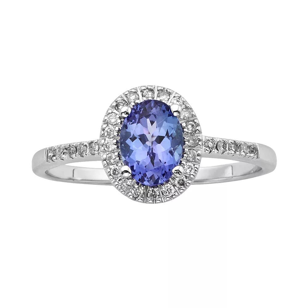 The Regal Collection 14k White Gold Genuine Tanzanite and 1/7-ct. T.W. Diamond Halo Ring, Women's, Purple Product Image