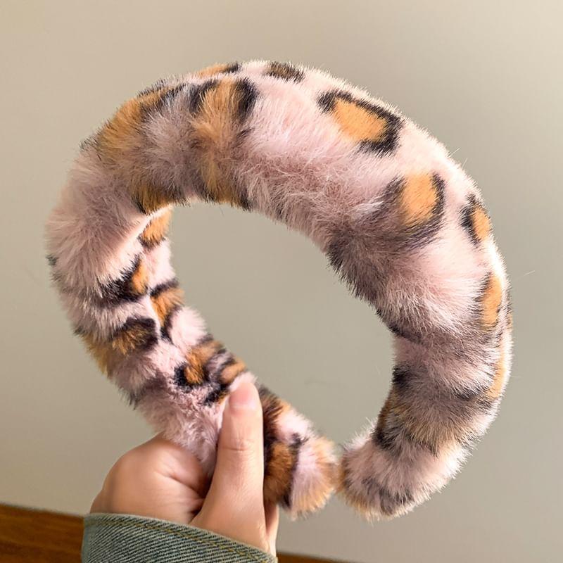 Leopard Print Faux Fur Headband / Set Product Image