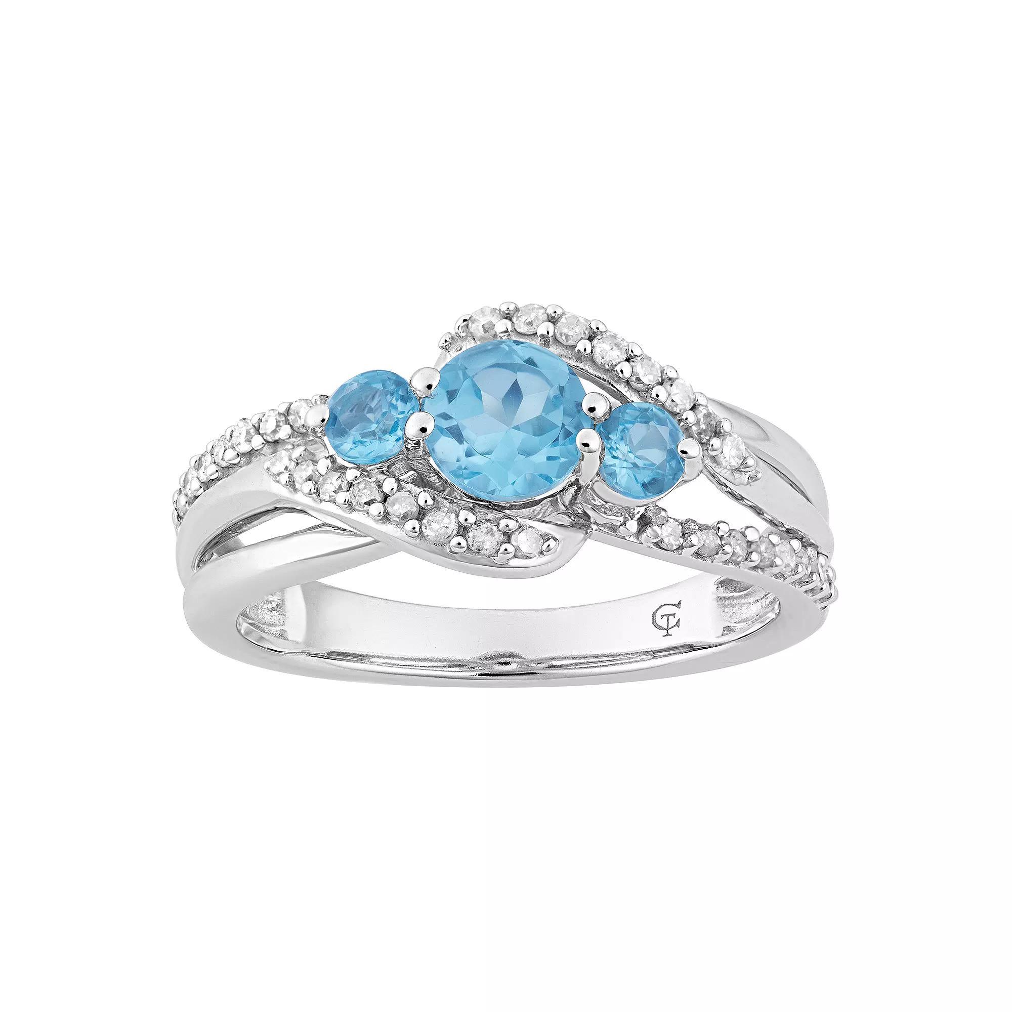 10k White Gold Swiss Blue Topaz & Diamond Accent 3-Stone Ring, Women's, Size: 7, 10k Whgold Product Image