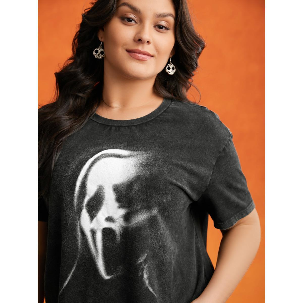 Plus Size Ghostly Aura Crew Neck T-shirt Acidwashblack Women Casual Non Halloween Round Neck Everyday T-shirts BloomChic 14-16/1X Product Image