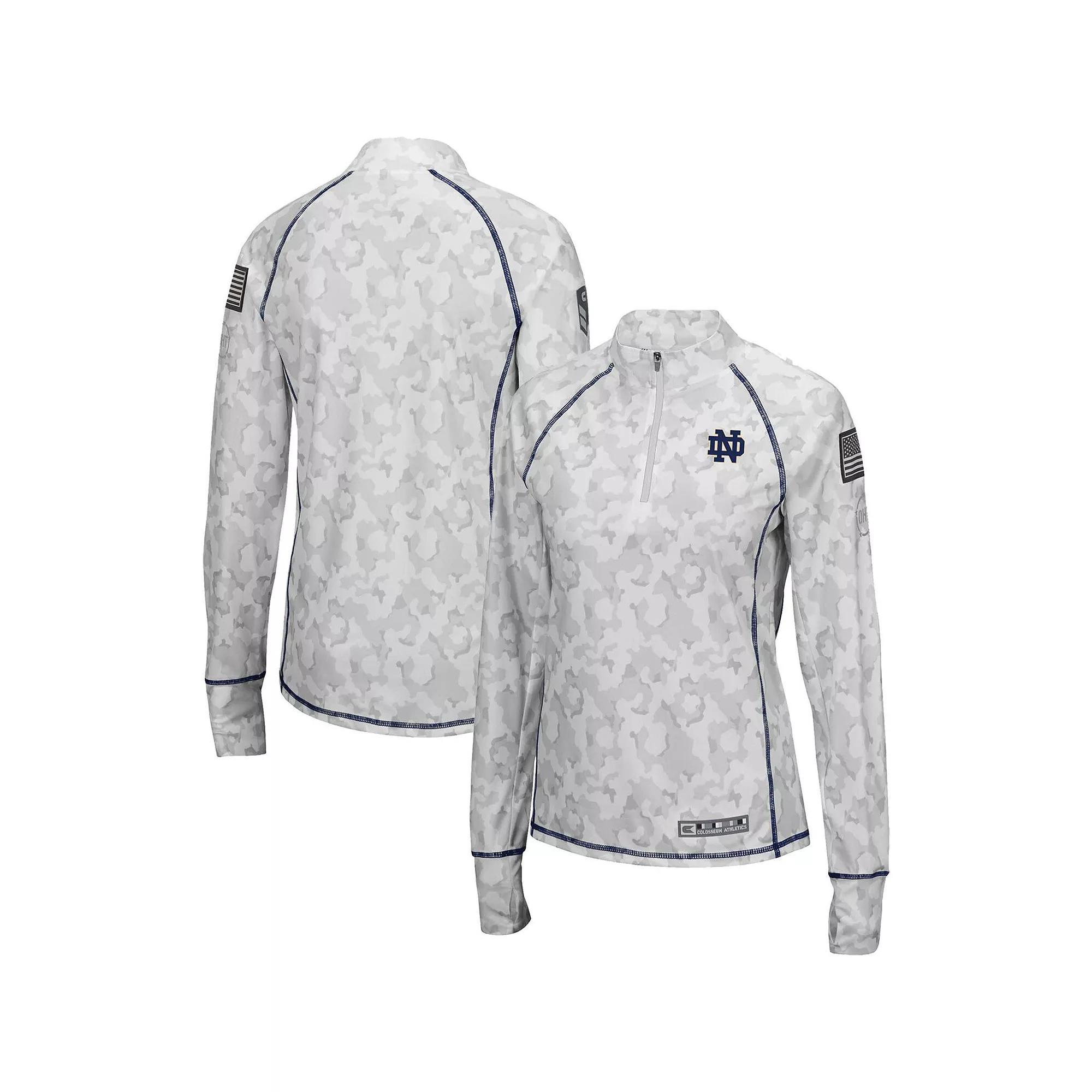 Womens Colosseum Notre Dame Fighting Irish OHT Military Appreciation Officer Arctic Camo Fitted Lightweight 1/4-Zip Jacket Product Image
