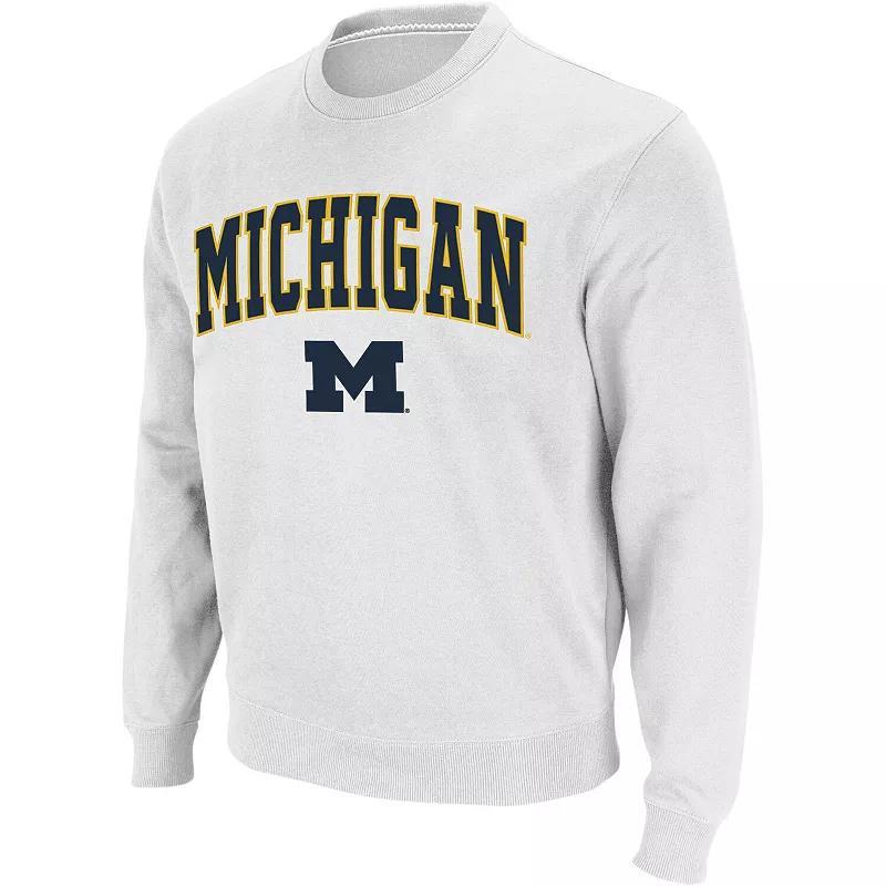 Men's Colosseum White Michigan Wolverines Arch & Logo Crew Neck Sweatshirt, Size: 2XL Product Image