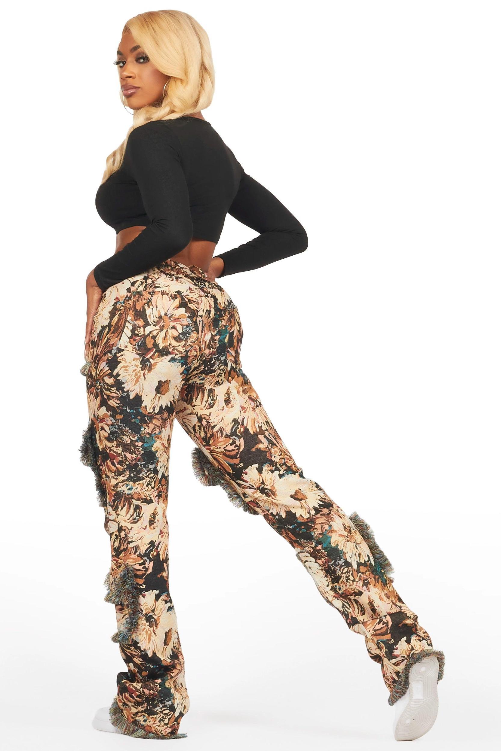 Takecia Black Tapestry Stacked Pant Female Product Image