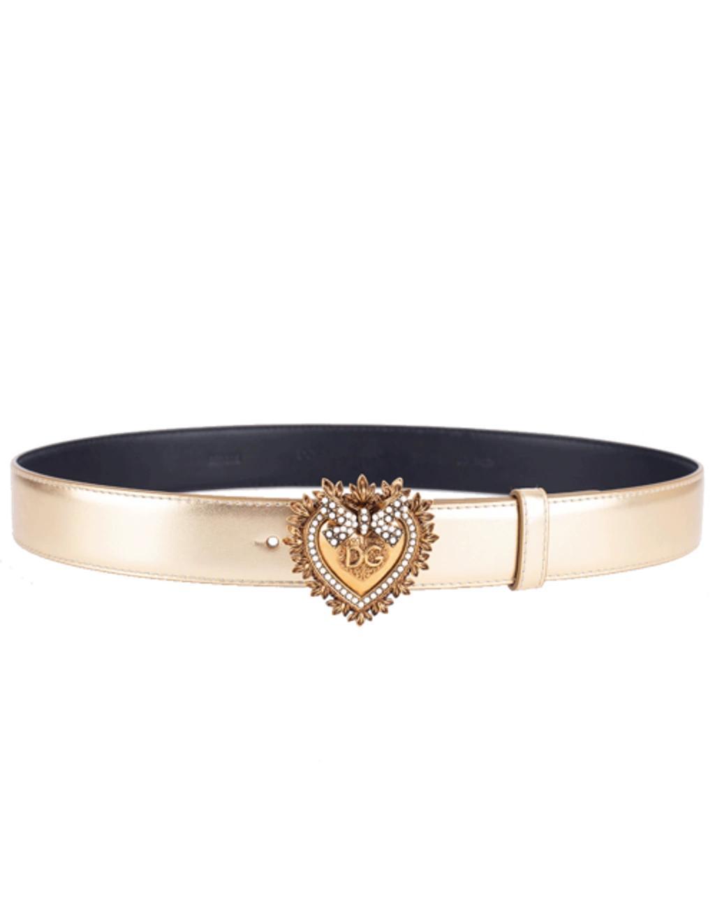 DOLCE & GABBANA Devotion Heart Metallic Alligator-print Belt In Gold Product Image