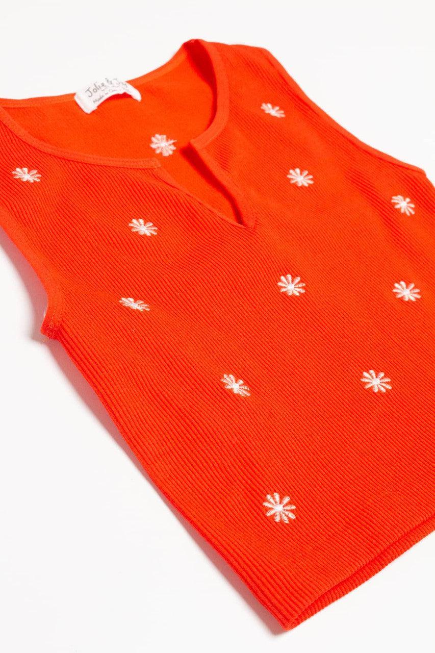 Red Embroidered Flower Seamless Notch Tank Product Image