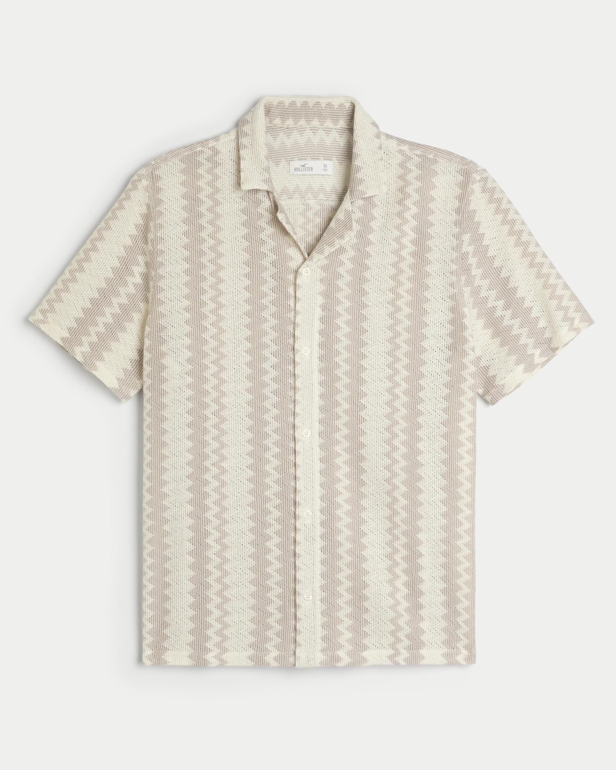 Short-Sleeve Crochet-Style Shirt Product Image