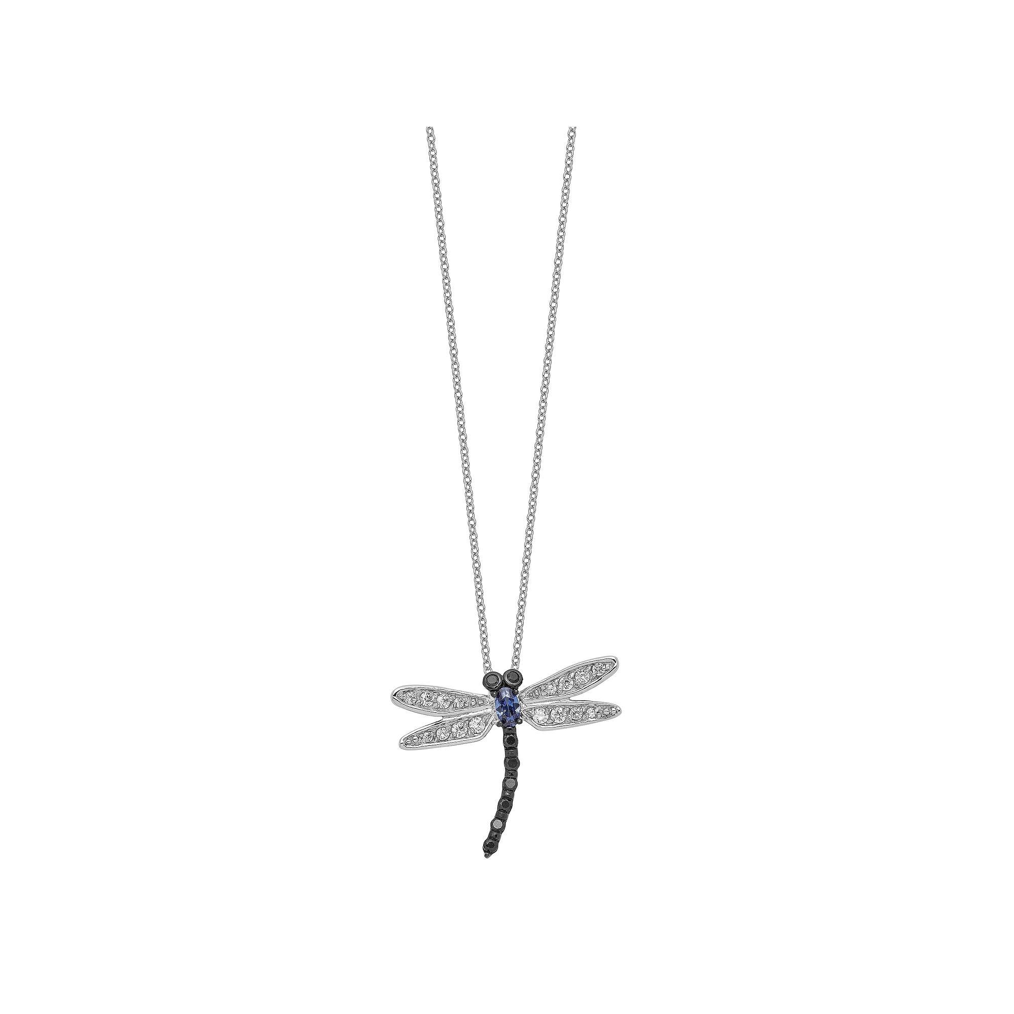 Sophie Miller Cheryl M Sterling Silver White Black & Blue Cubic Zirconia Dragonfly Necklace, Womens Product Image