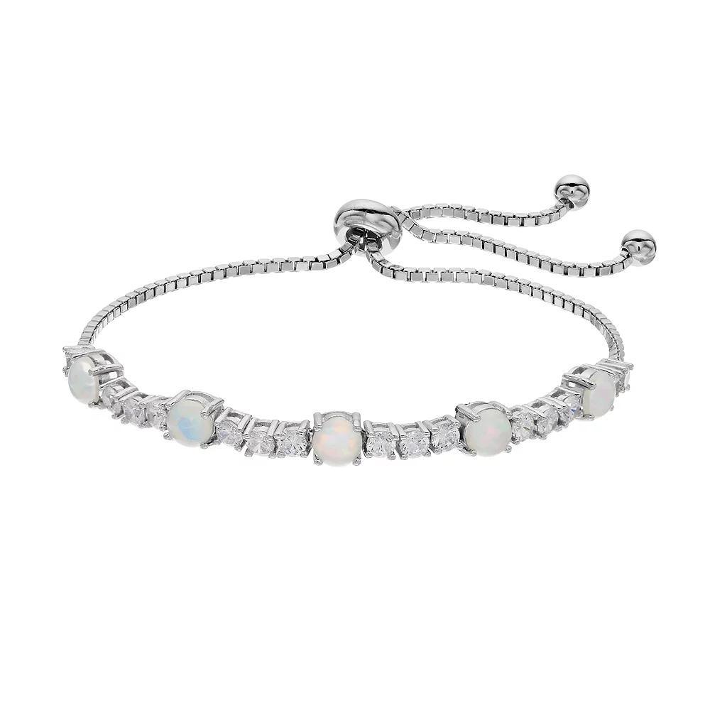 Sterling Silver Lab-Created Opal Bolo Bracelet, Women's Product Image