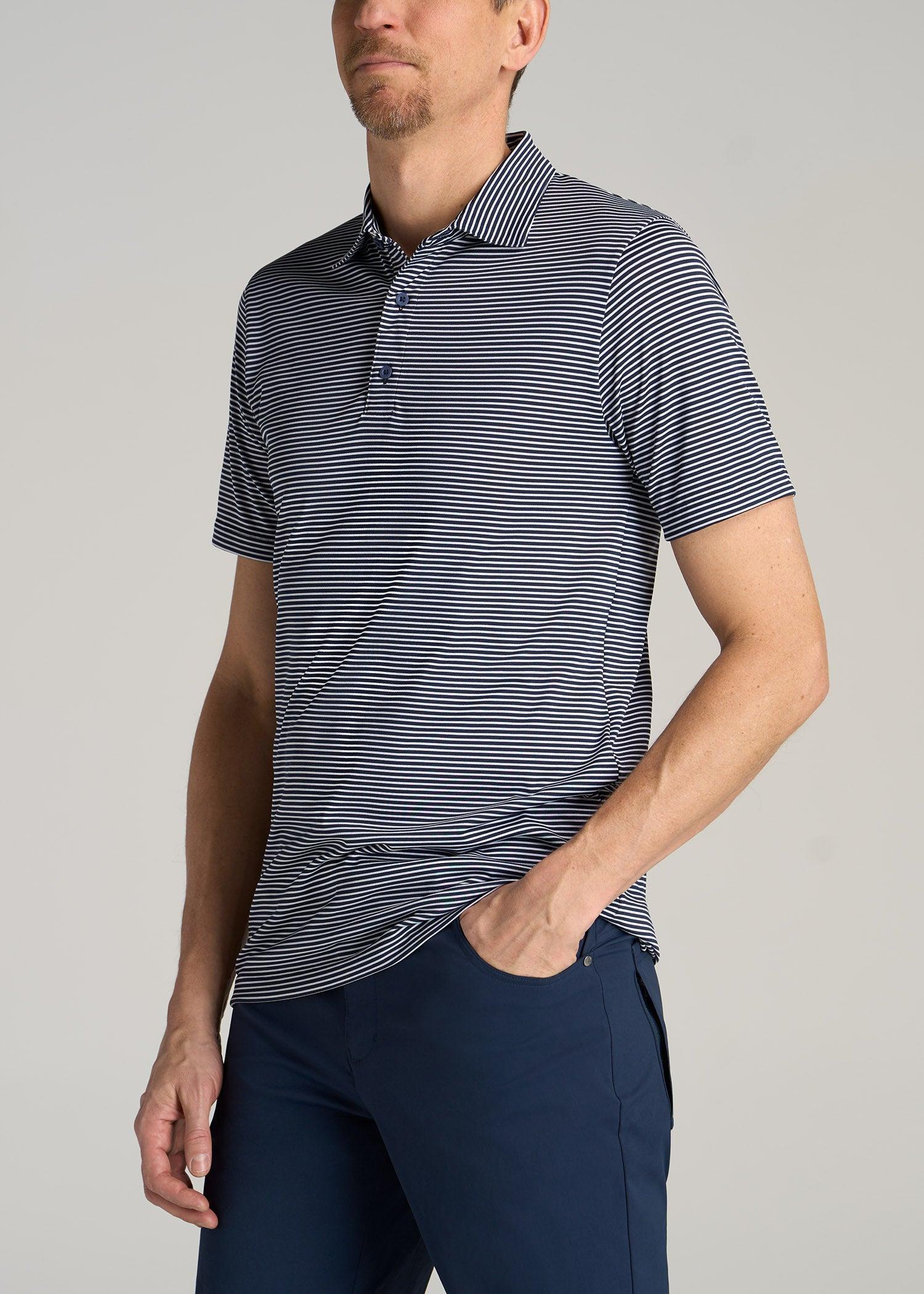 A.T. Performance Stretch Stripe Golf Tall Men's Polo Shirt in Navy Product Image