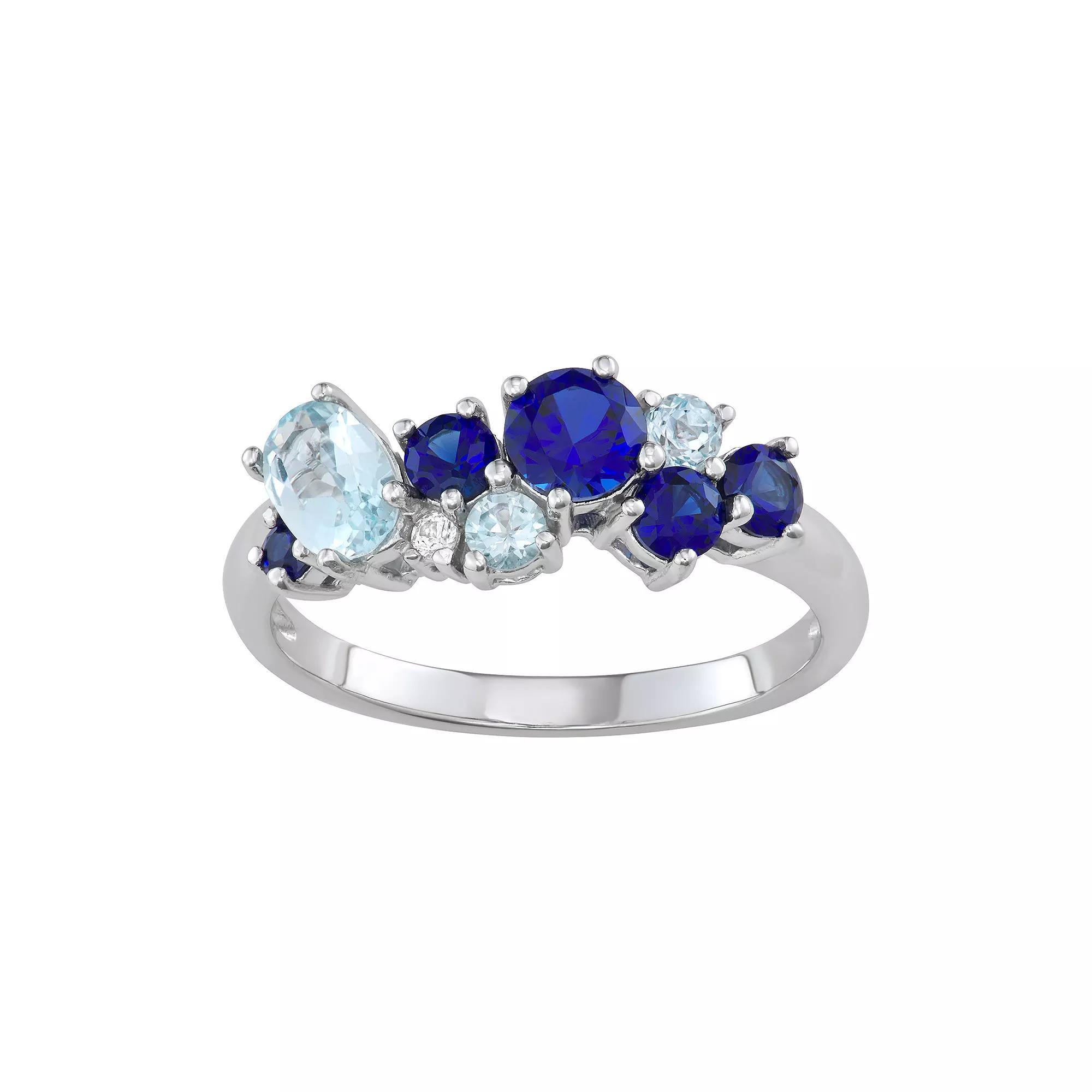 Sterling Silver Lab-Created Blue & White Sapphire & Blue Topaz Ring, Women's, Size: 6, Silver Tone Product Image