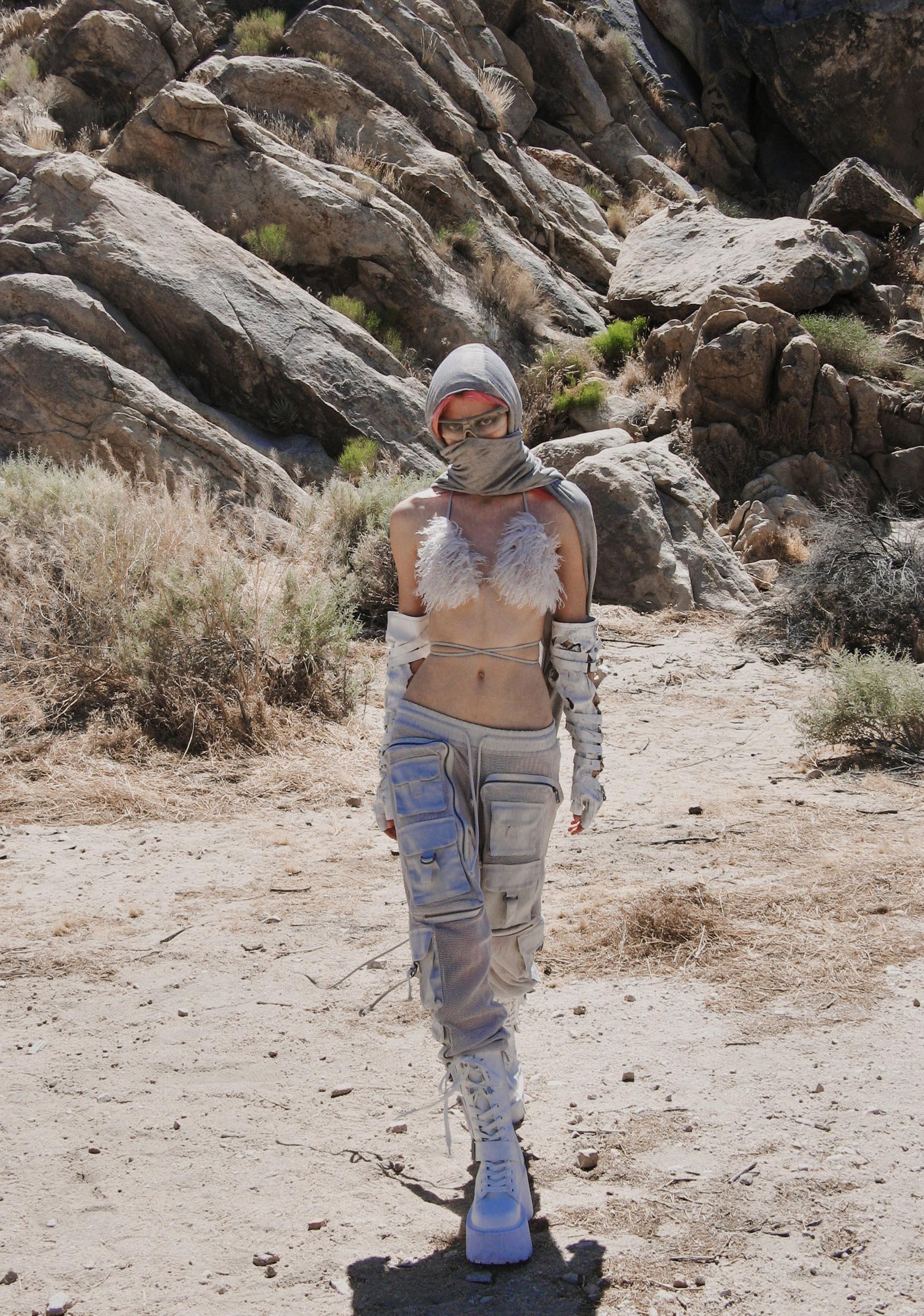 Complex Nights Fishnet Cargo Pants - Gray Product Image