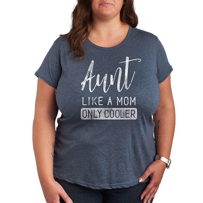 Plus Aunt Like a Mom Only Cooler Graphic Tee, Womens Grey Wine Product Image