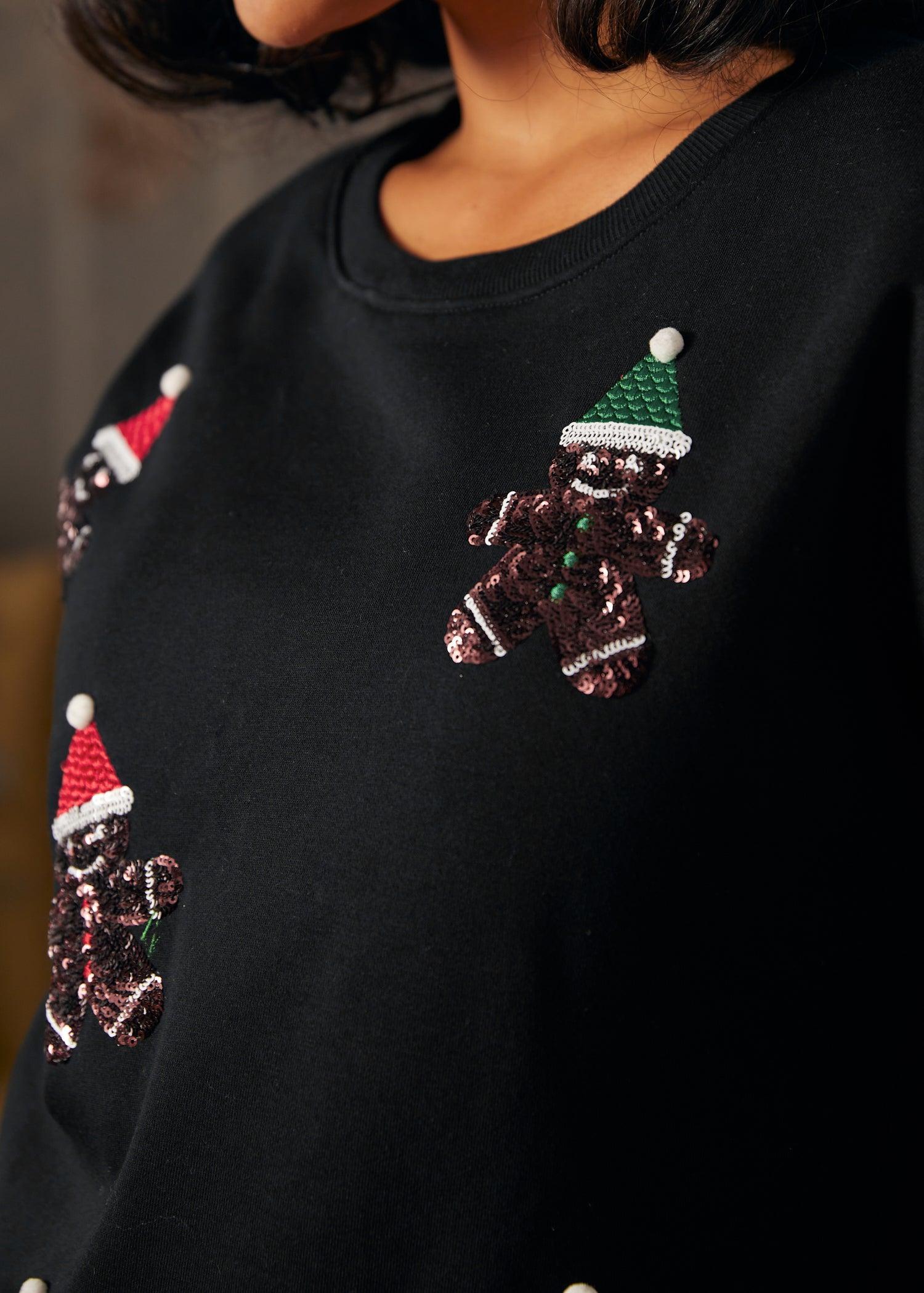 ModCloth Whimsical Gingerbread Man Sweatshirt in Dark Spiceedium Product Image