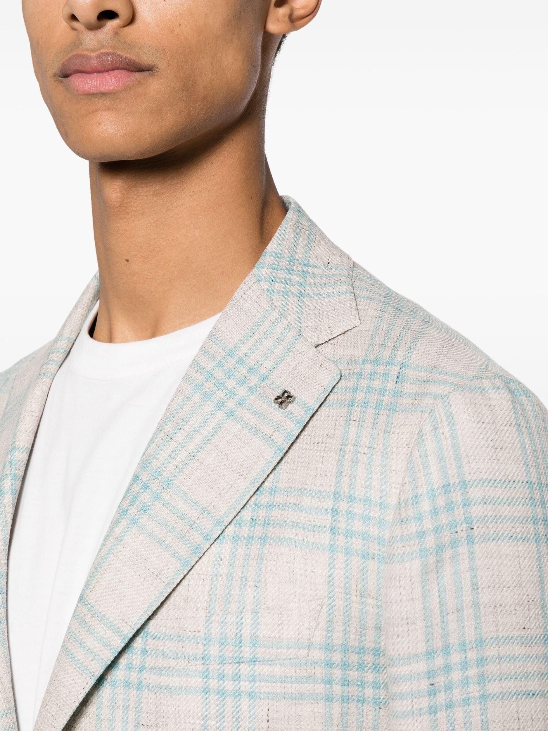 Tagliatore Sky Blue Check Beige Blazer Product Image
