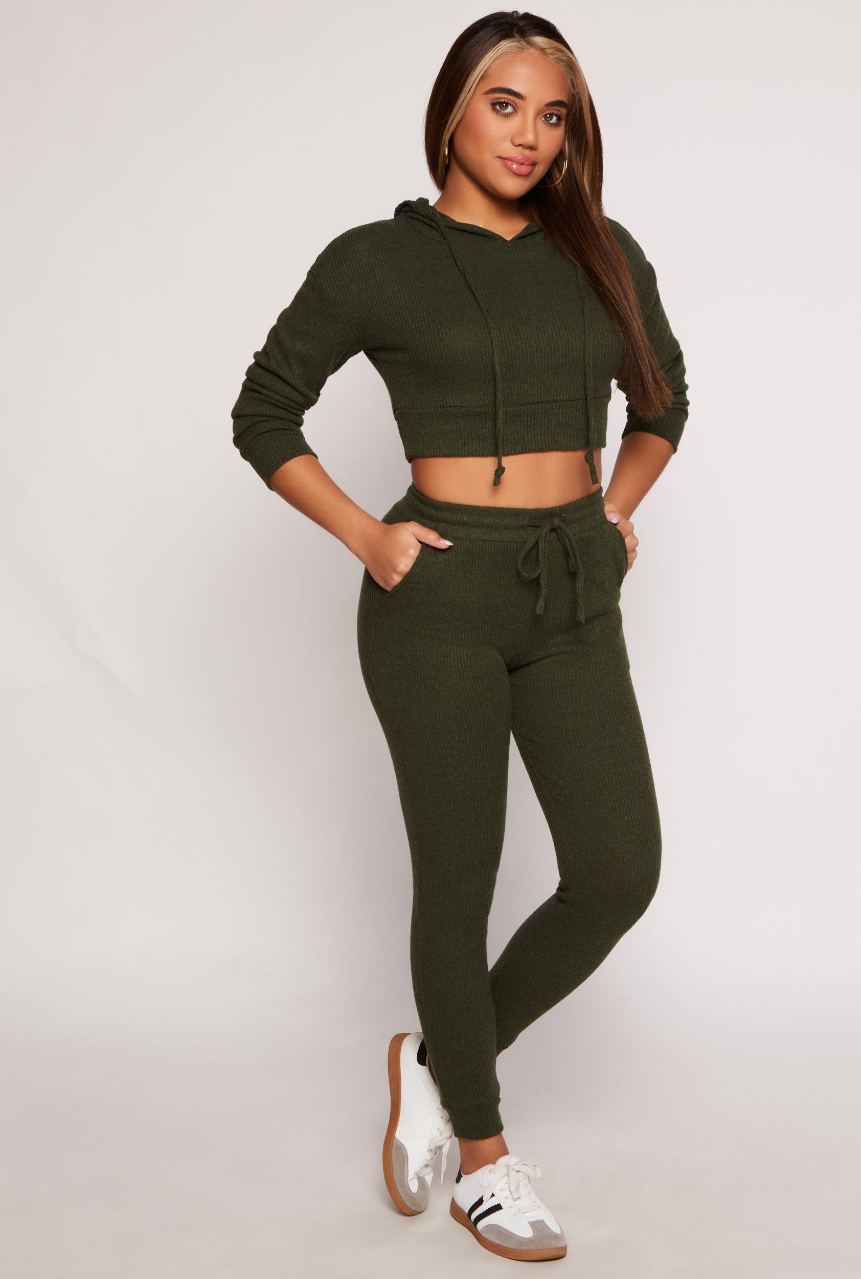 Womens Brushed Knit Drawstring High Waisted Joggers Product Image