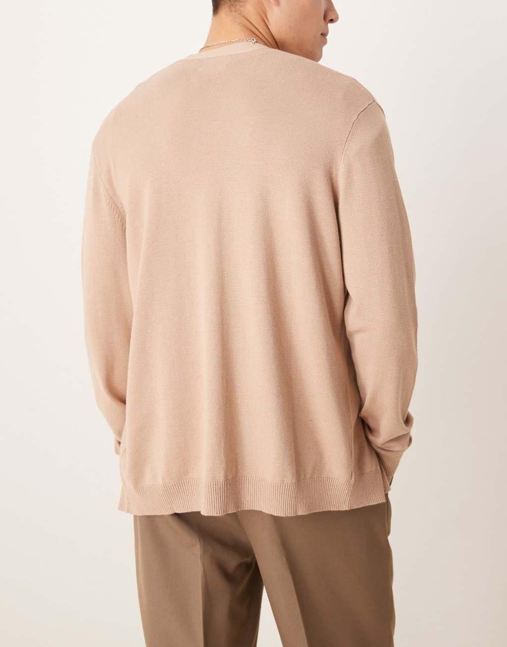 ASOS DESIGN relaxed knitted cardigan in stone - part of a set Product Image