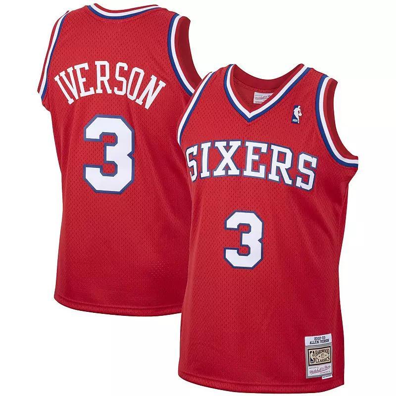 Men's Mitchell & Ness Allen Iverson Red Philadelphia 76ers 2001/02 Hardwood Classics Swingman Jersey, Size: 5XL, 76r Red Product Image
