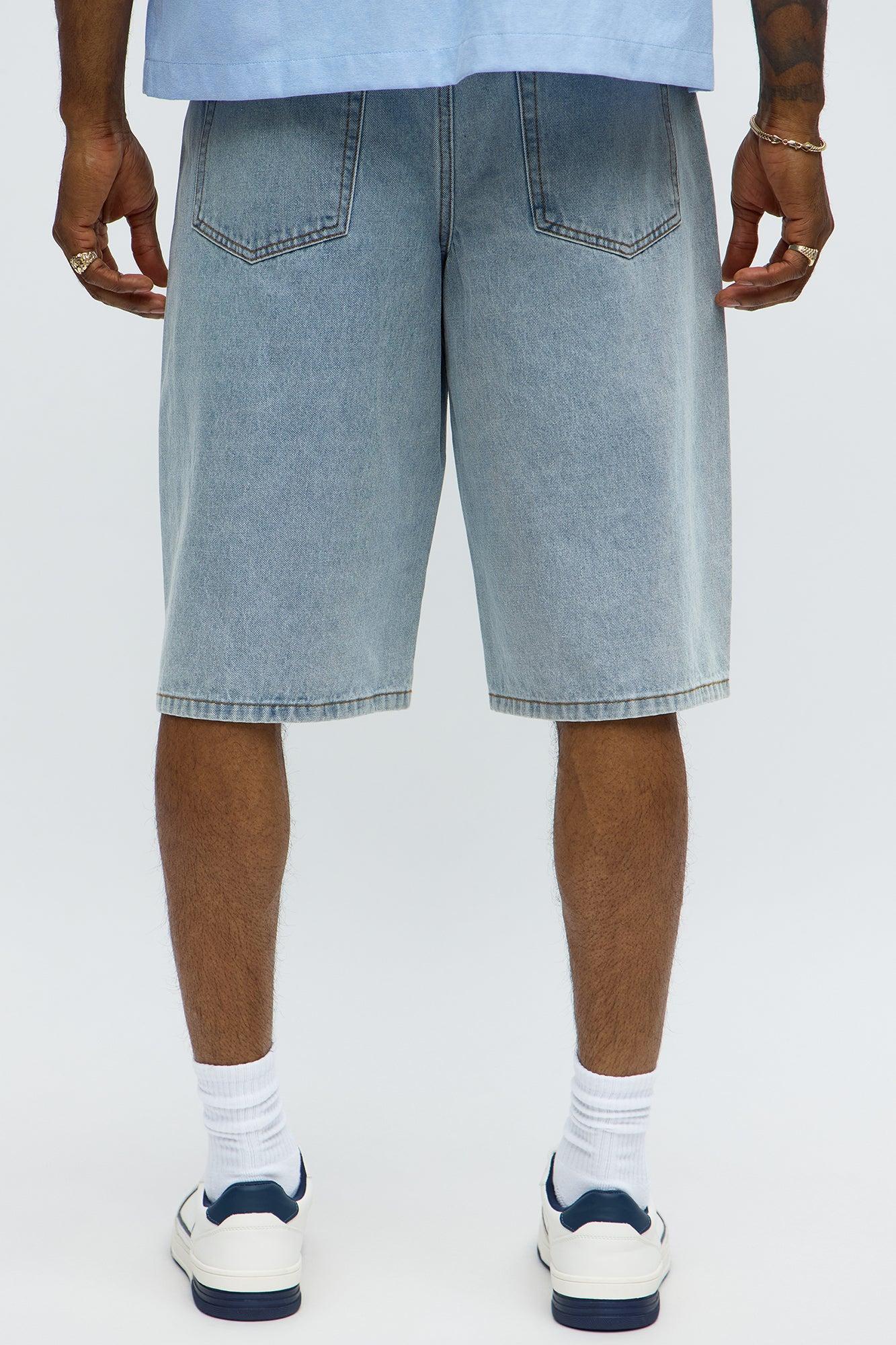 Baggy Pearls Along The Side Denim Short - Light Wash Product Image