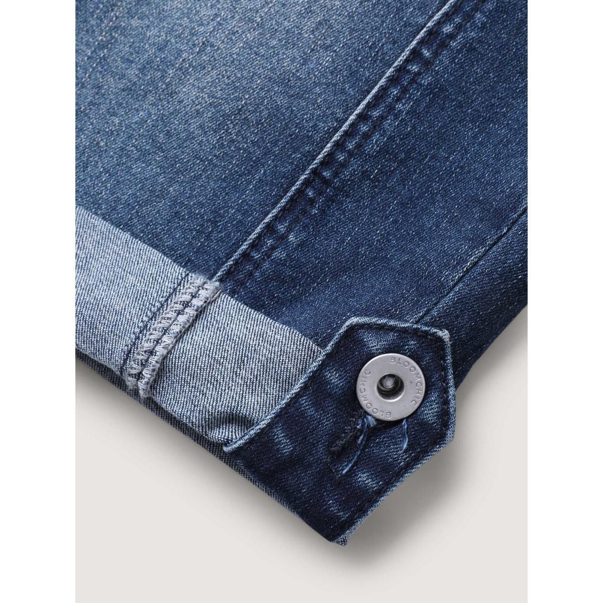 Plus Size Rolled Hem Skinny-Fit Denim Shorts Women Midblue High stretch Everyday-Casual Slanted pocket Denim Shorts BloomChic 10/M Product Image