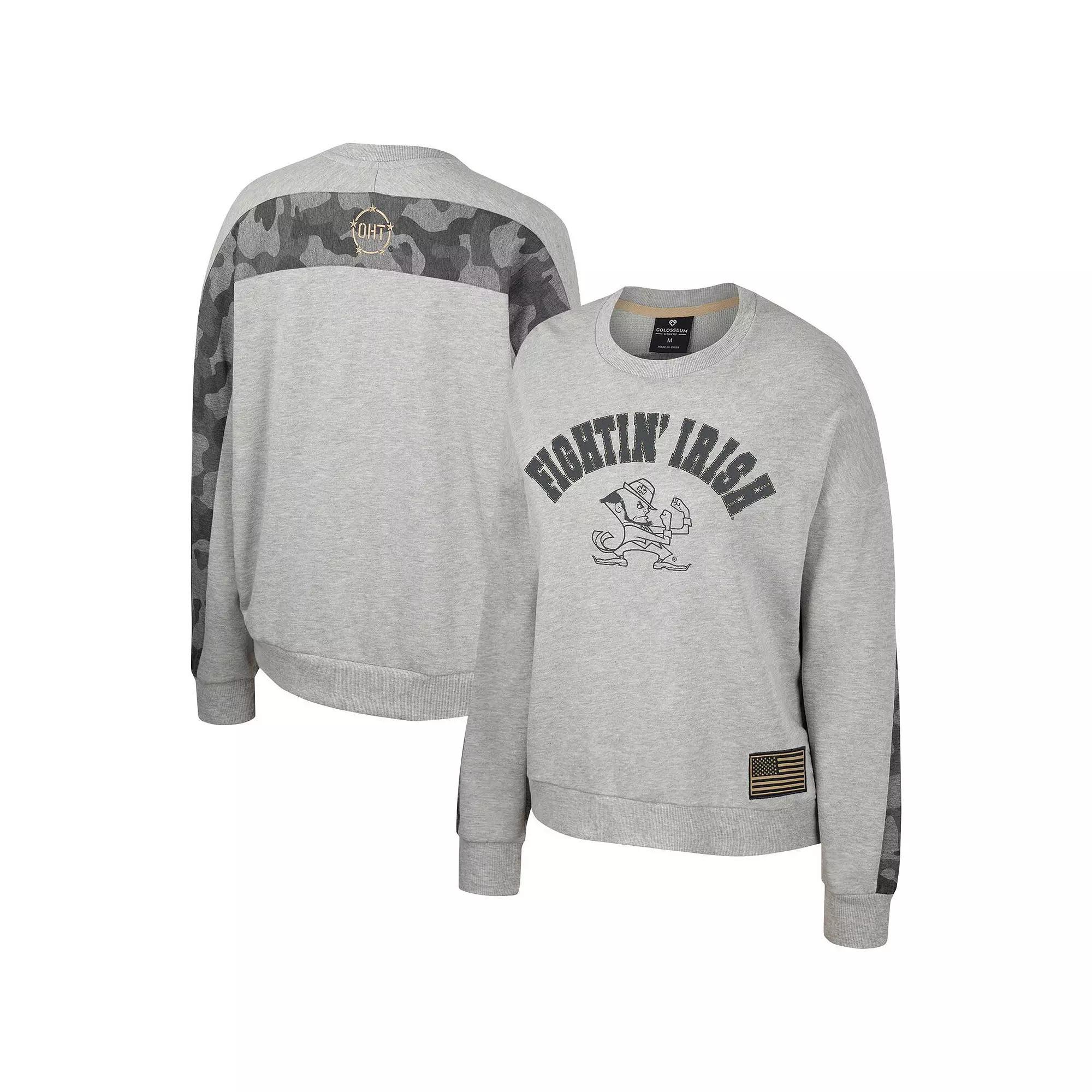 Womens Colosseum Heather Gray Notre Dame Fighting Irish OHT Military Appreciation Flag Rank Dolman Pullover Sweatshirt Product Image