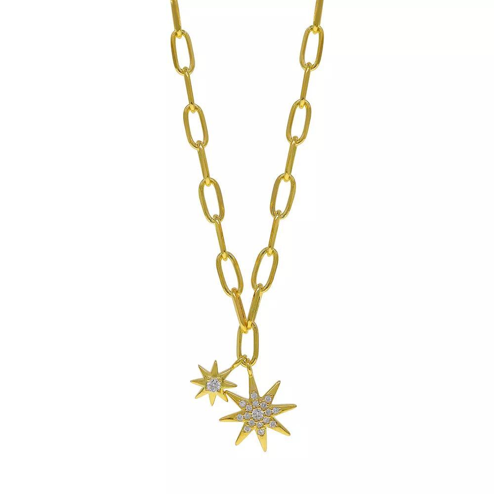 14k Gold Over Silver Cubic Zirconia Starburst Charm Necklace, Women's, Size: 18", Sterling Silver Product Image