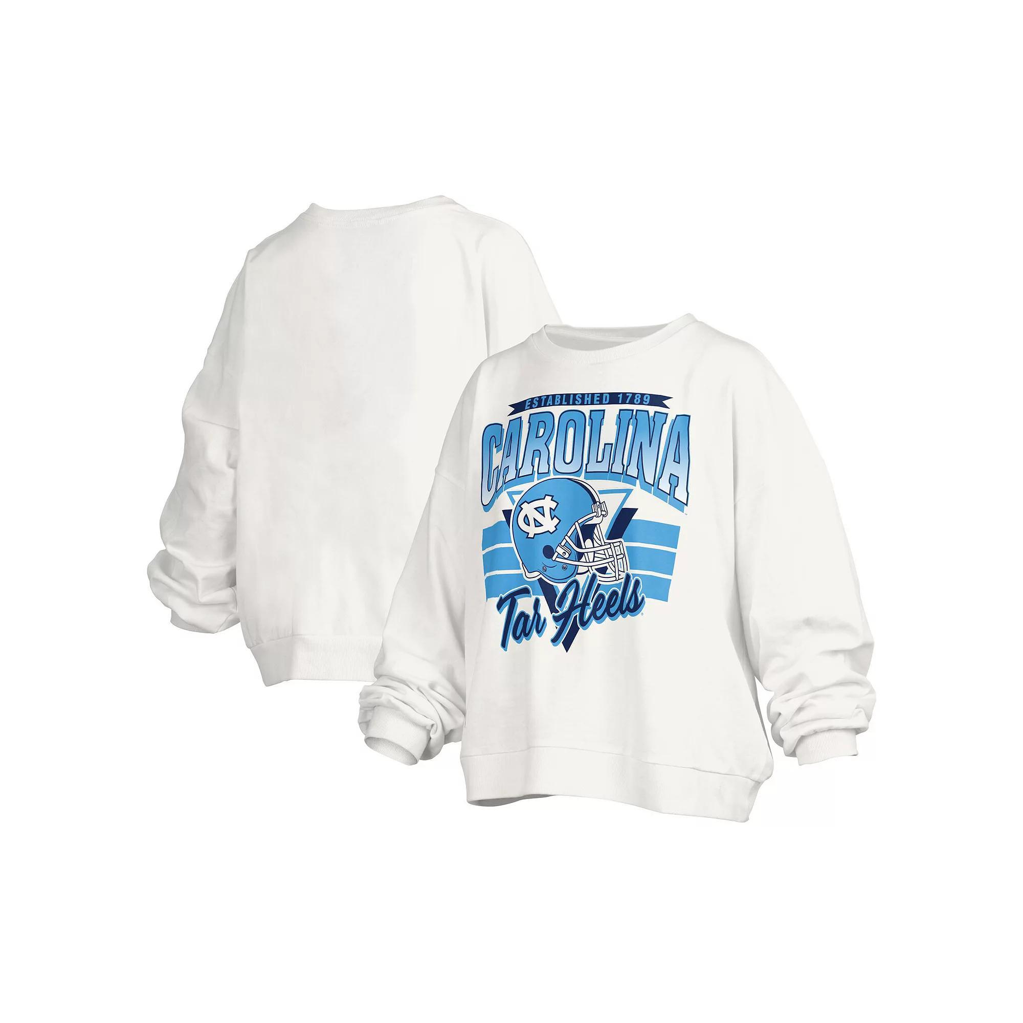 Women's Pressbox White North Carolina Tar Heels Janice Retro Logo Oversized Pullover Sweatshirt, Size: Large Product Image