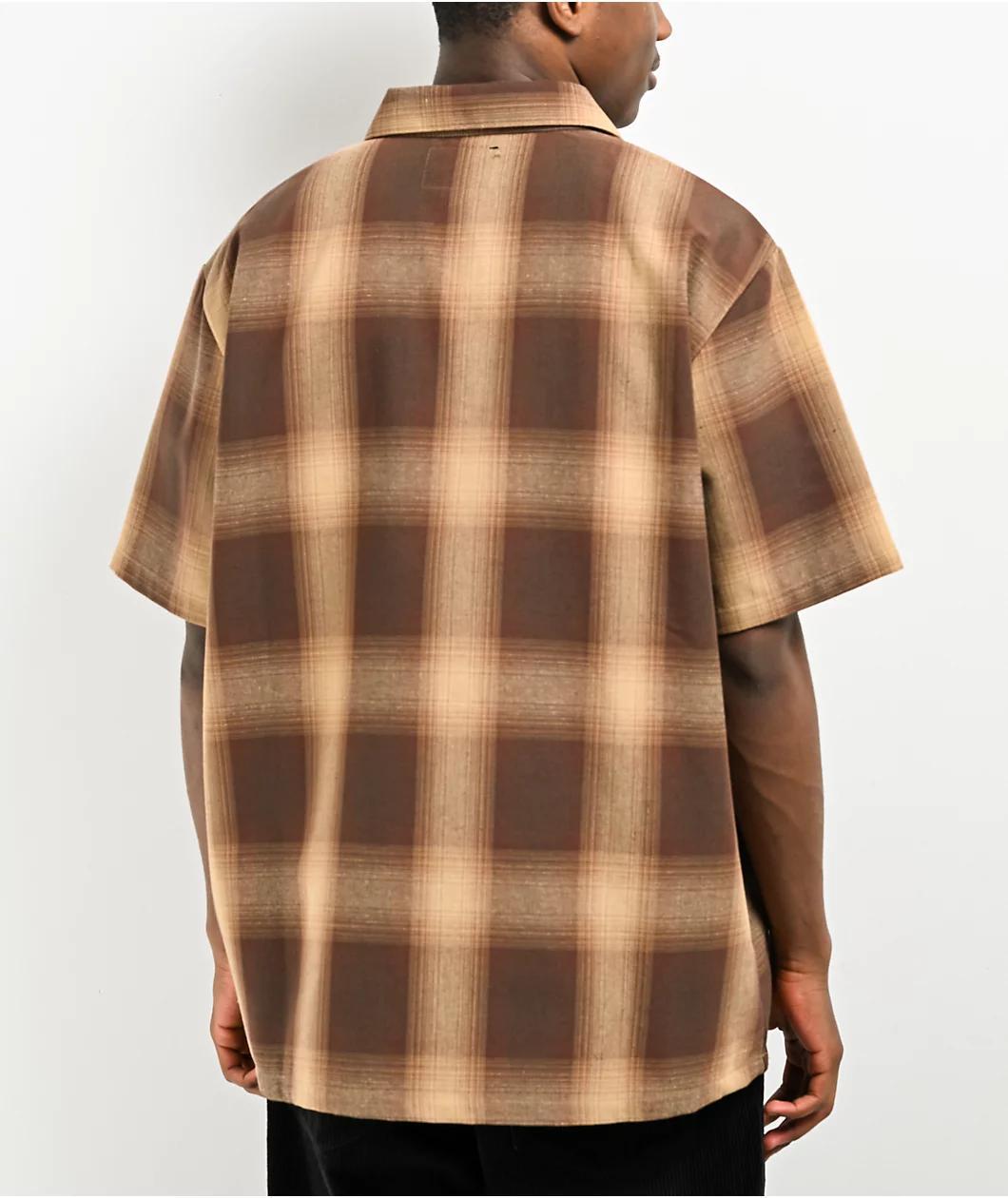 FB County Brown Checker Zip Short Sleeve Shirt Product Image
