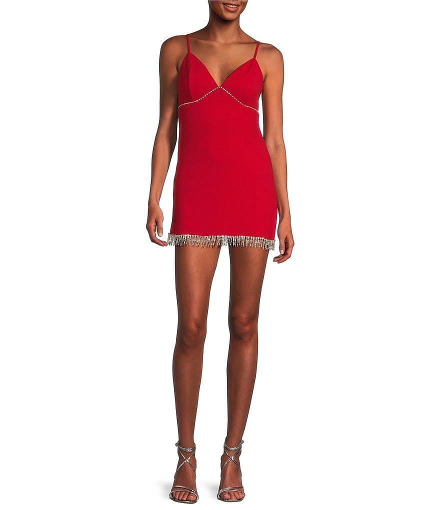 Lulus V-Neck Rhinestone Fringe Mini Dress Product Image