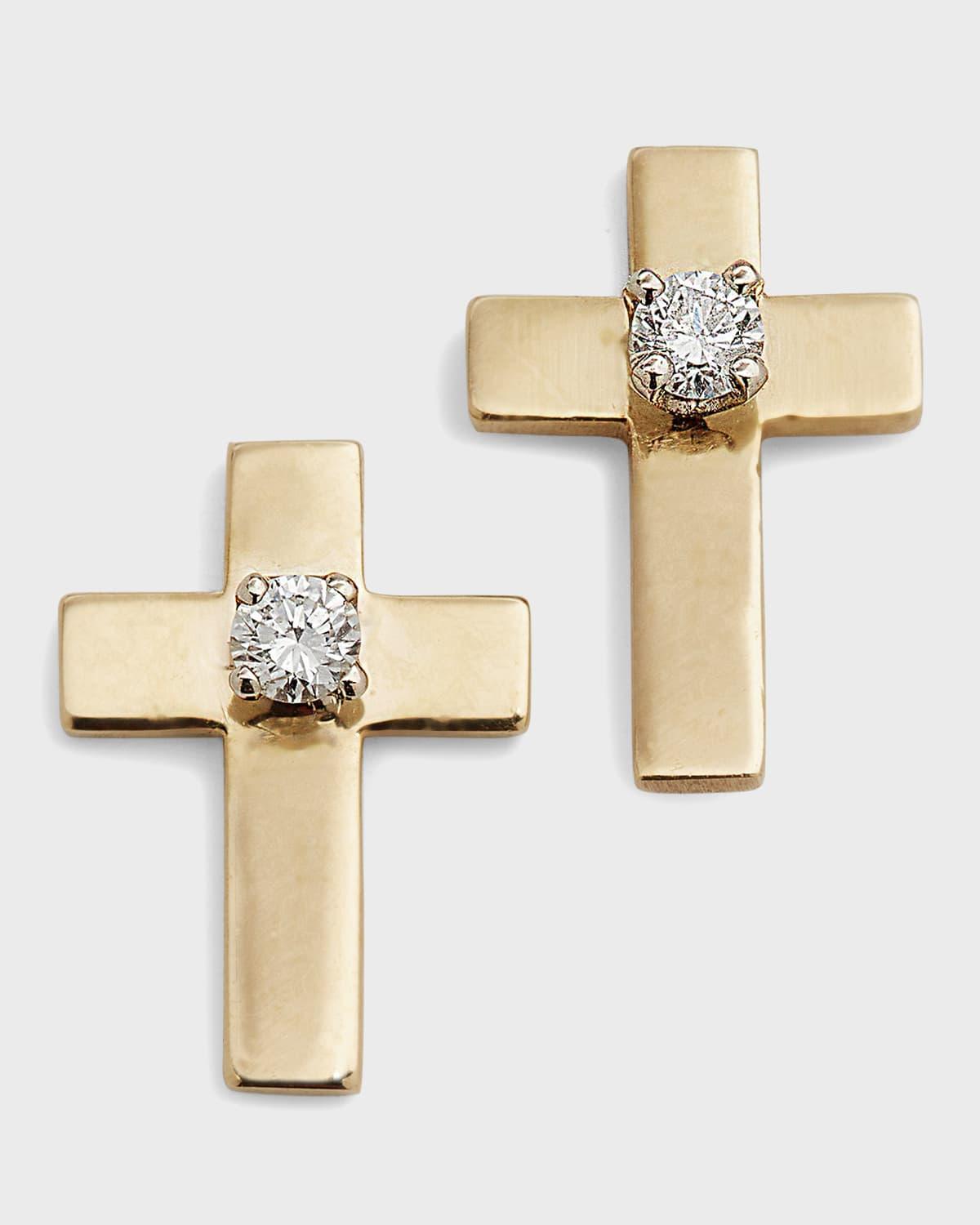 Womens 14K Yellow Gold & 0.07 TCW Diamond Cross Stud Earrings Product Image