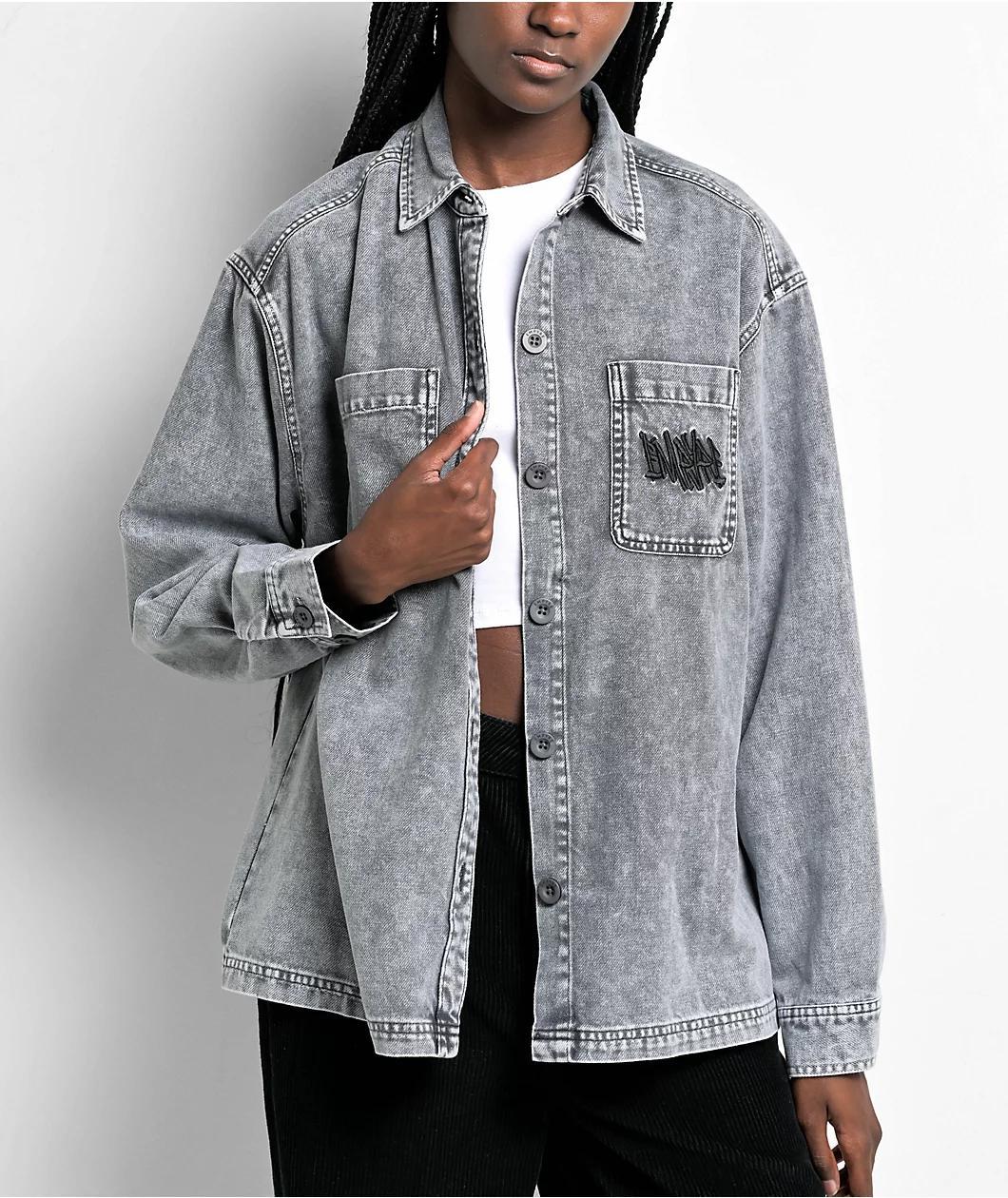 Empyre Akrin Grey Mineral Wash Long Sleeve Button Up Shirt Product Image