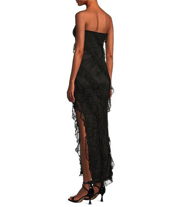 Allison & Kelly Strapless Lace Asymmetric Ruffle Midi Dress Product Image