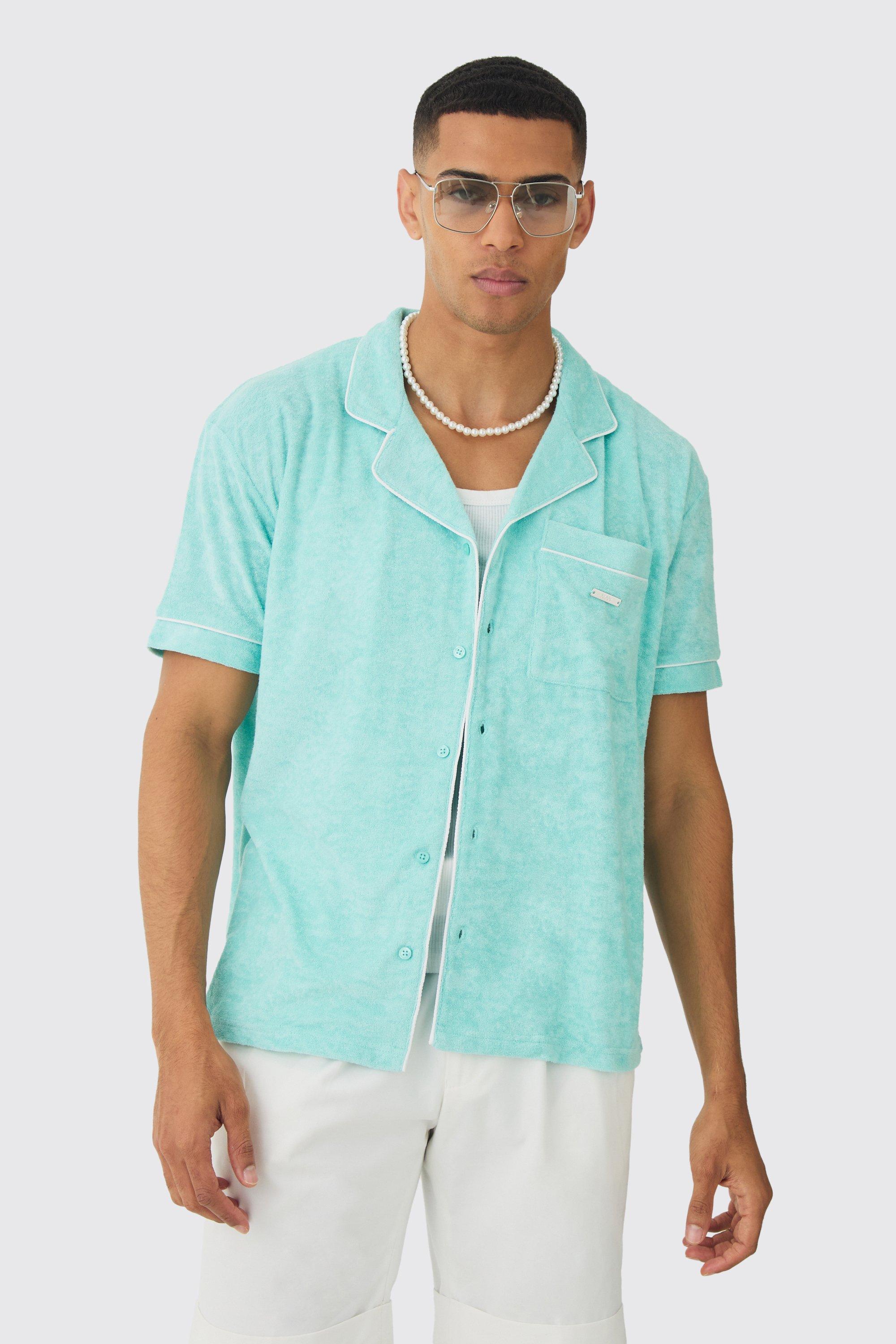Contrast Piping Towelling Shirt | boohooMAN USA Product Image