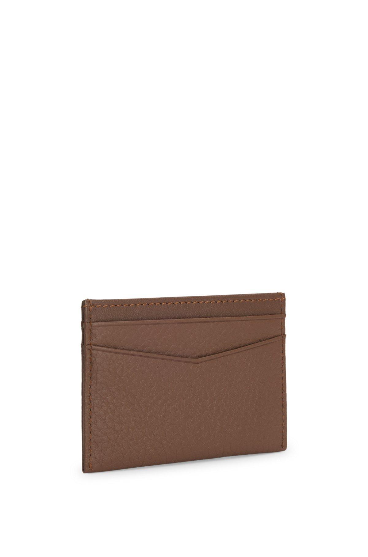 BOSS - Card holder in grained leather with metallic logo lettering - Brown Product Image