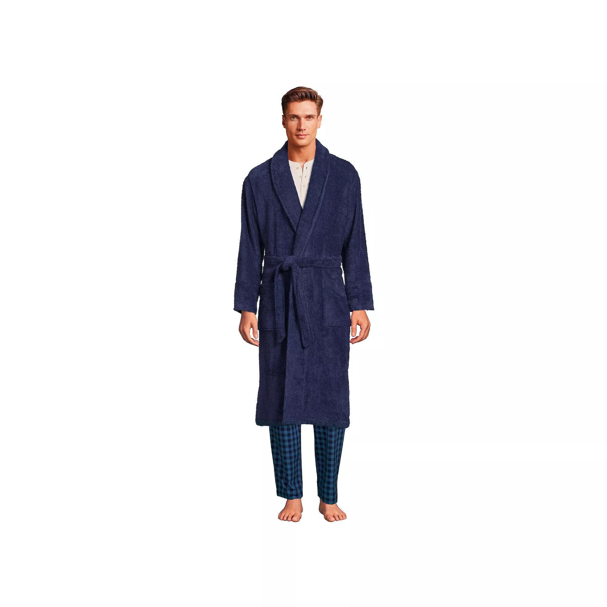 Men's Lands' End Calf-Length Turkish Terry Robe, Size: Medium, Soft Blue Haze Product Image