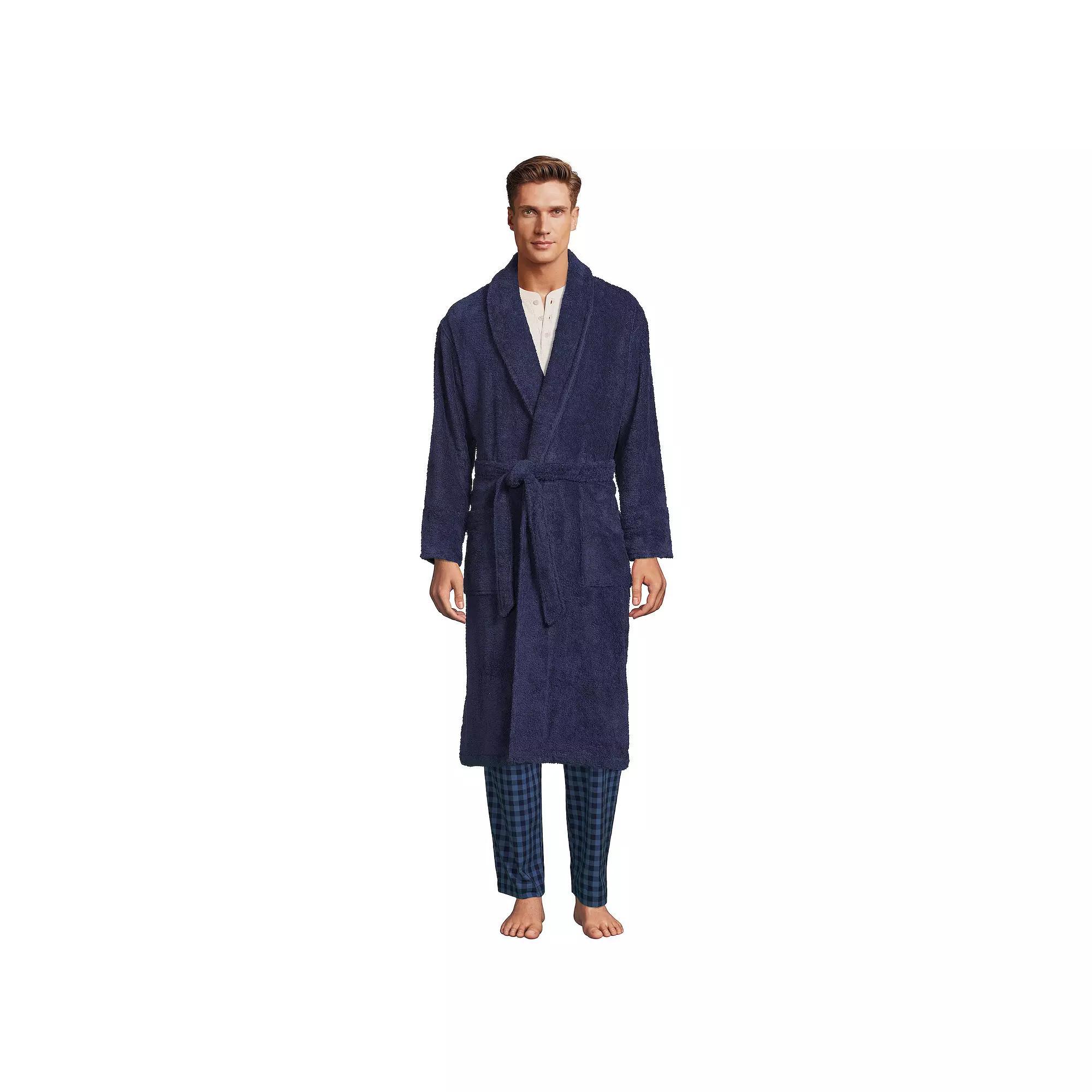 Men's Lands' End Calf-Length Turkish Terry Robe, Size: Medium, Soft Blue Haze Product Image