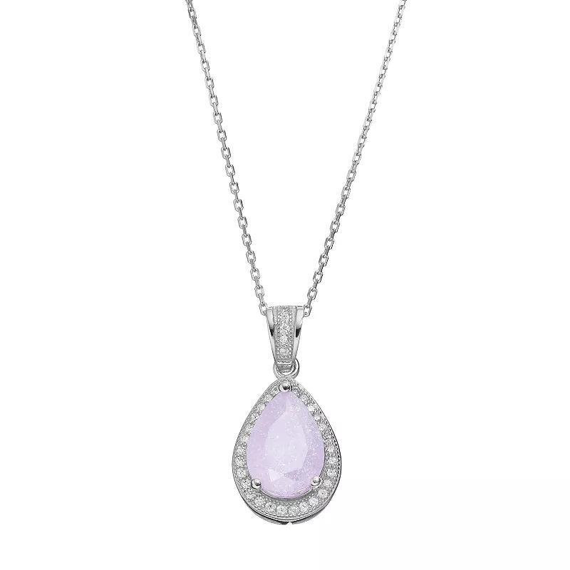 Sterling Silver Ice Cubic Zirconia Teardrop Halo Pendant Necklace, Women's, Size: 18", Pink Product Image