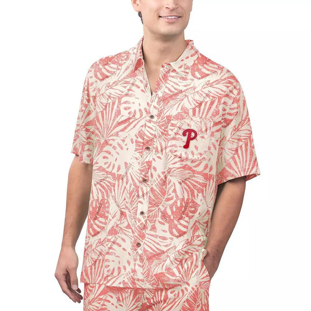 Men's Margaritaville Tan Arizona Cardinals Sand Washed Monstera Print Party Button-Up Shirt, Size: XL, Beige Product Image
