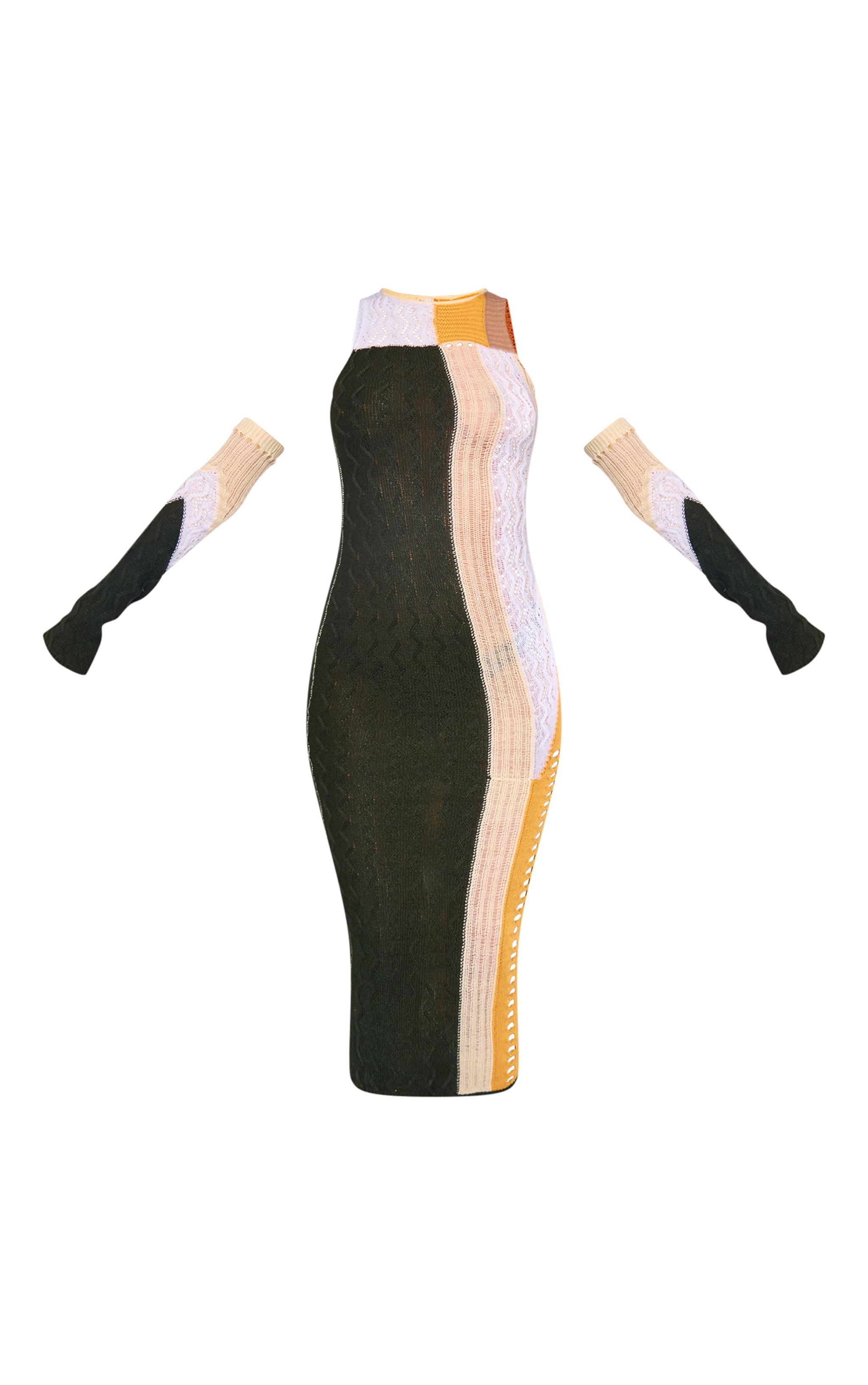  Tall Multi Green Knit Midi Dress With Matching Sleeves Product Image