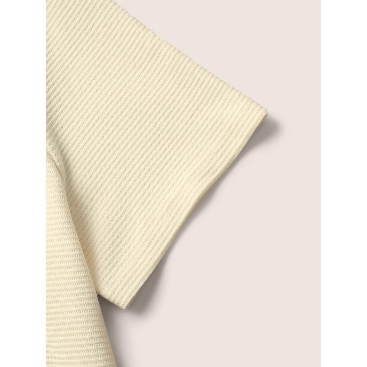 Plus Size Solid Waffle Knit Patched Pocket T-shirt Beige Women Casual Texture Round Neck Everyday T-shirts BloomChic 10/M Product Image