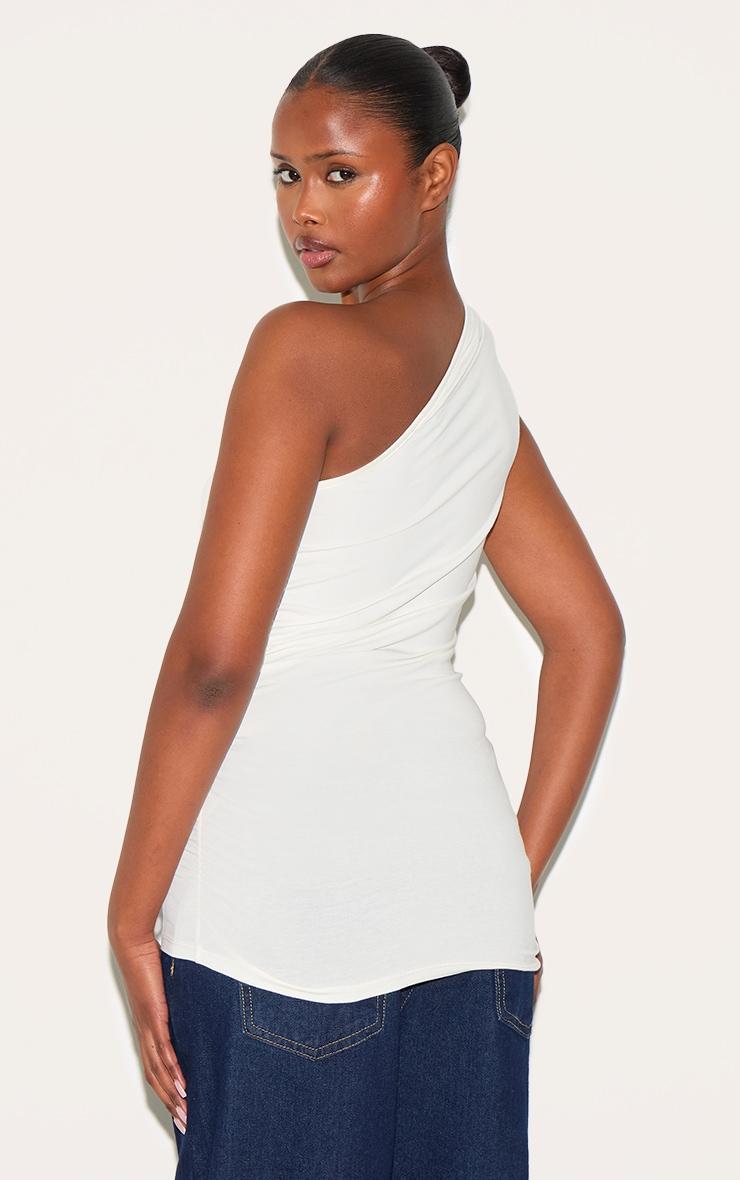 Cream Asymmetric Ruched Sleeveless Long Top Product Image