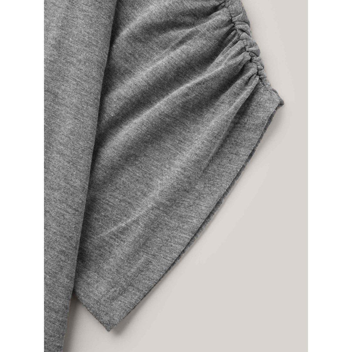 Plus Size Stretchy Solid Color Gathered Sleeve T-Shirt DimGray Women Casual Gathered Round Neck Everyday T-shirts BloomChic 14-16/1X Product Image