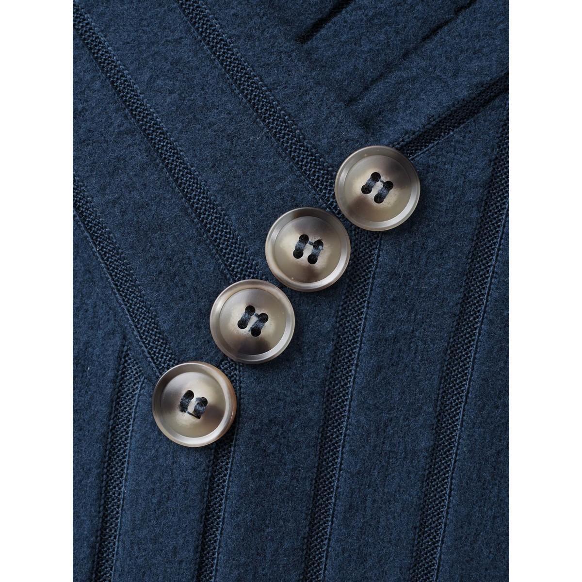 Plus Size Plain Rib Knit Button Detail Dress DarkBlue Women Casual Texture Knit Dresses Bloomchic 12/L Product Image