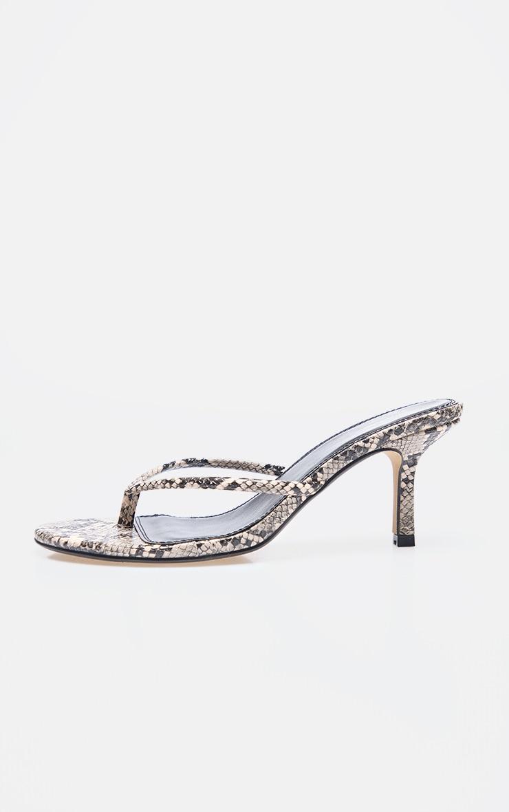 Snake Print PU Round Toe Thong Mid Heeled Mules Product Image