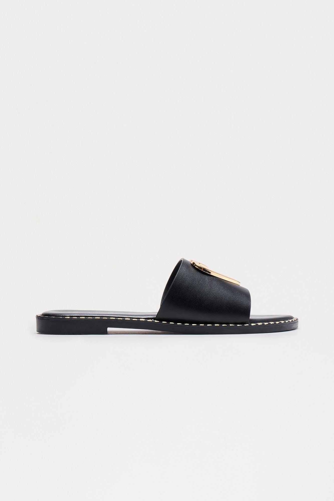 Heart Of Gold Flat Sandals - Black Product Image