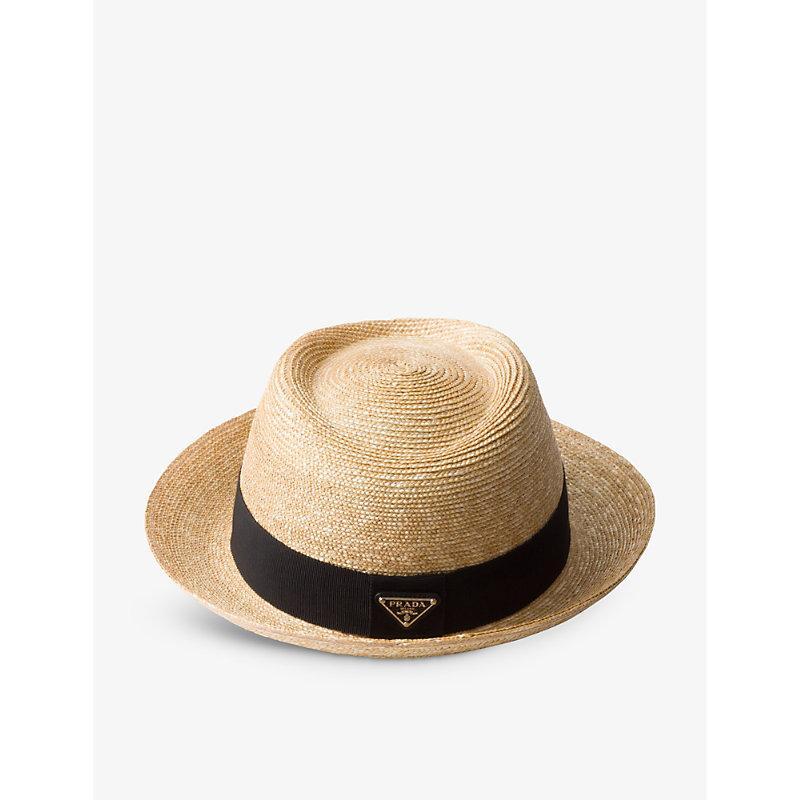 PRADA Womens Neutral Logo-plaque Raffia Hat Product Image