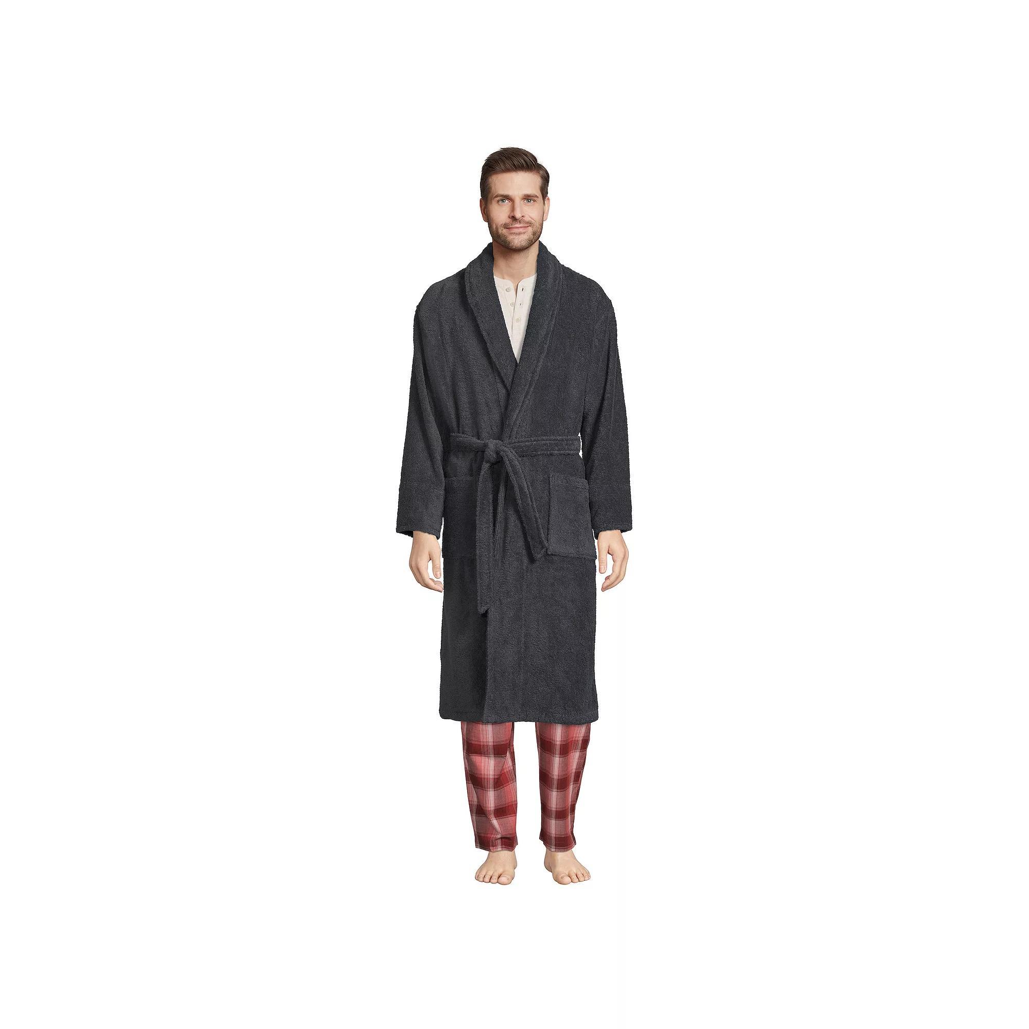Men's Lands' End Calf-Length Turkish Terry Robe, Size: Medium, Soft Blue Haze Product Image